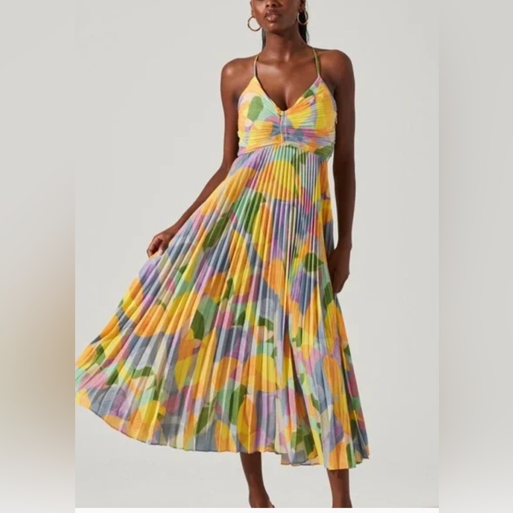 ASTR BLYTHE FLORAL PLISSE MIDI DRESS
YELLOW LILAC ABST